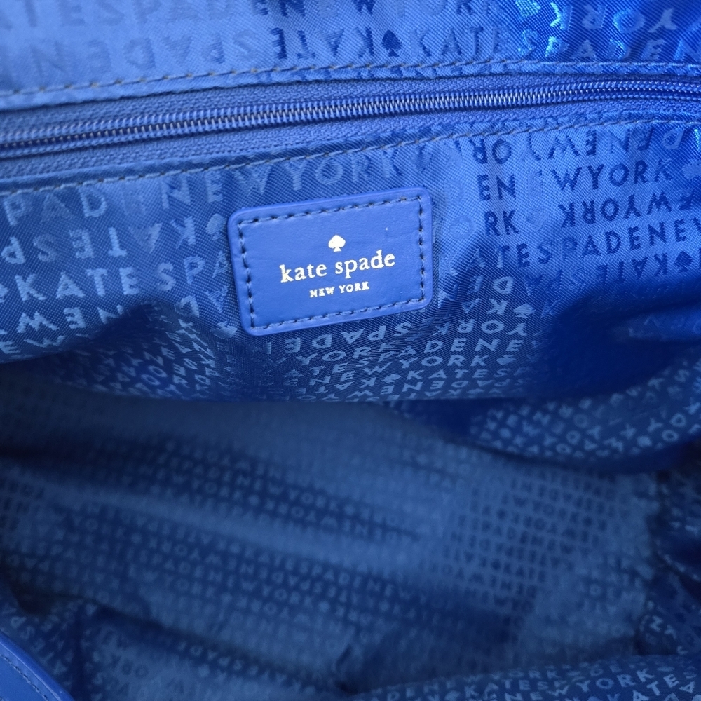 New Kate Spade Wicklow Court Anabette Striped Straw Tote Bag Beige Azure Blue - Picture 11 of 16